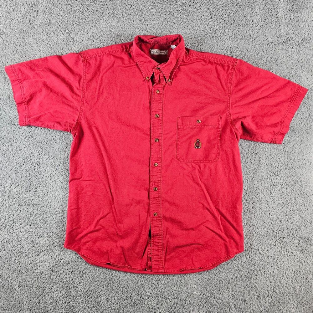 Vintage Bugle Boy Shirt Mens Large Red Pocket Button Embrodery Casual 90s Preppy